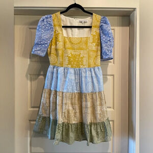 English Factory Bandana Print Multi-Colored Tiered Mini Dress Small